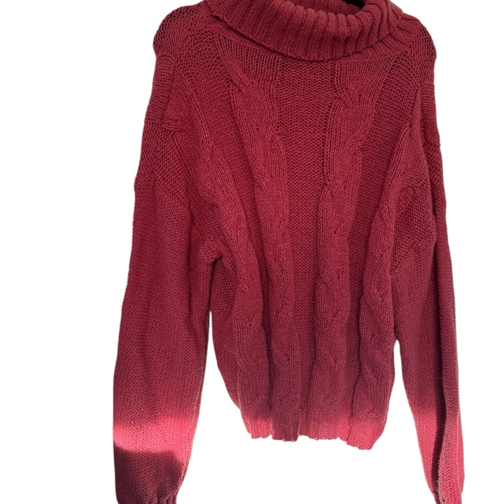 Cozy Pink Cable Knit Turtleneck Sweater